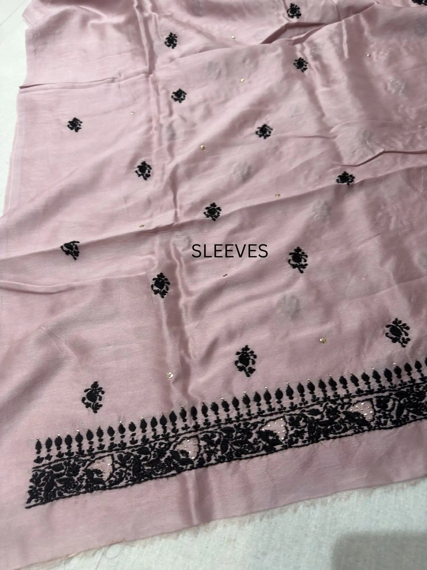 Mauve Chanderi Silk Lucknowi Chikankari Mukaish Unstitched Kurta Fabric with Black Hand Embroidery