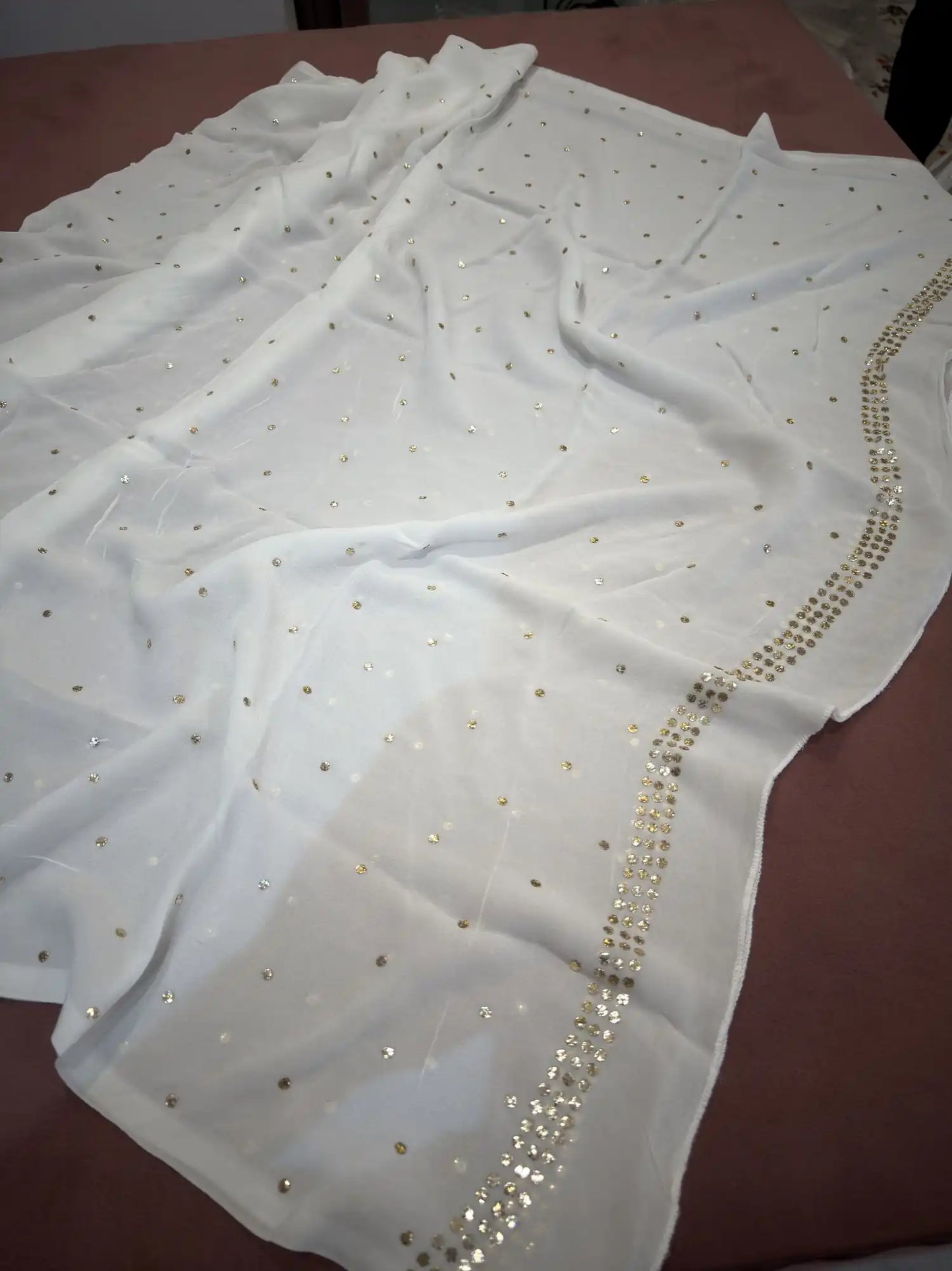 Designer dupatta with all-over gold-toned Mukaish handwork