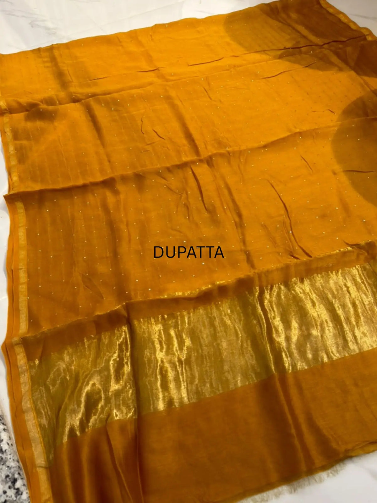 Dupatta of Golden Mustard Chanderi Silk Mukaish suit