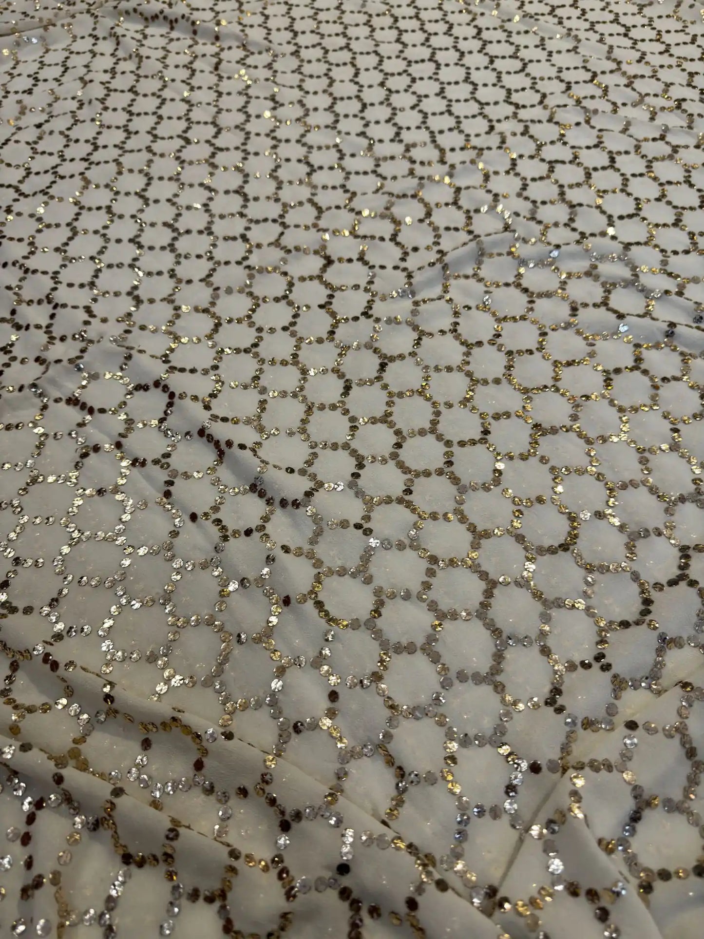 Close-up view of the intricate honeycomb Chikankari embroidery on the Honeycomb Lucknowi Dupatta.