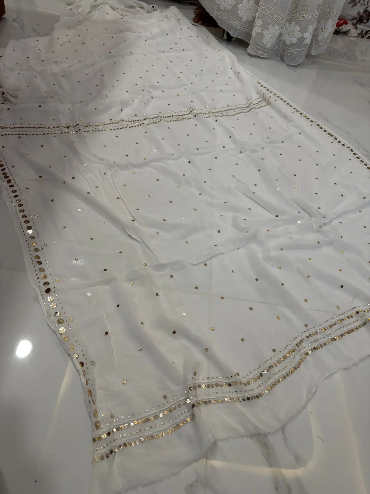 Designer dupatta with gold-toned Mukaish (Kamdani) embellishments