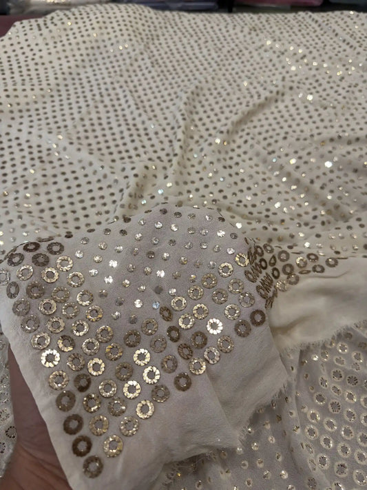 Handcrafted Mukaish dana border on a White Lucknowi Pure Georgette dupatta