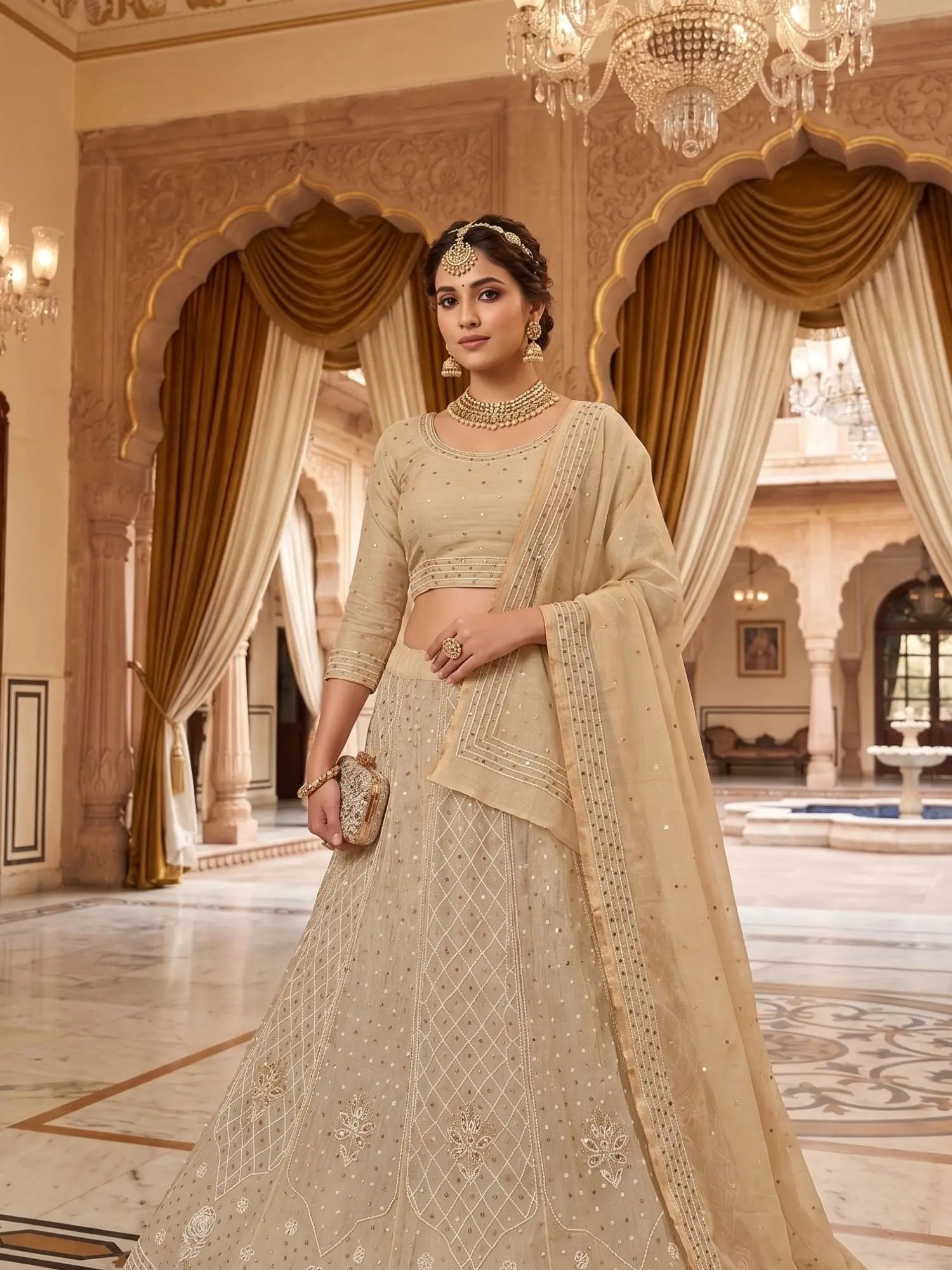 Luxury Lucknowi Chikankari Lehengas handcrafted with Mukaish, Kamdani .
