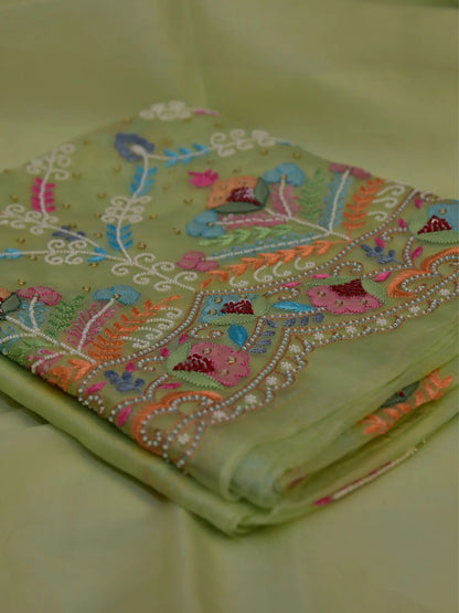 Pista Pure Organza Silk Parsi Shadow Work Straight Suit Set