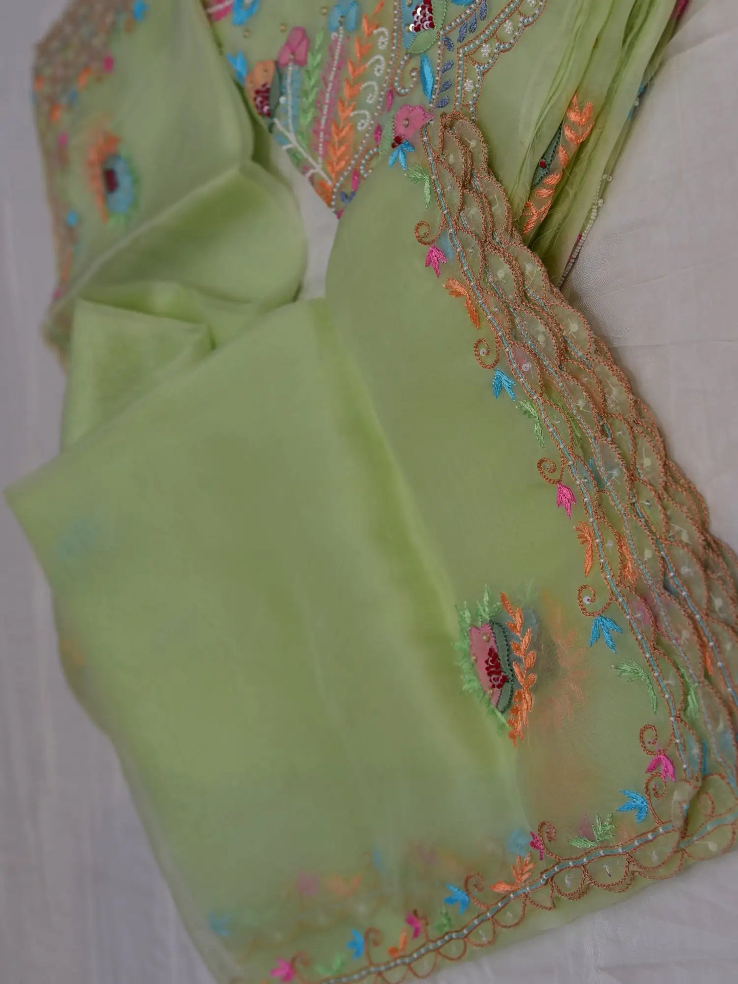 Pista Pure Organza Silk Parsi Shadow Work Straight Suit Set