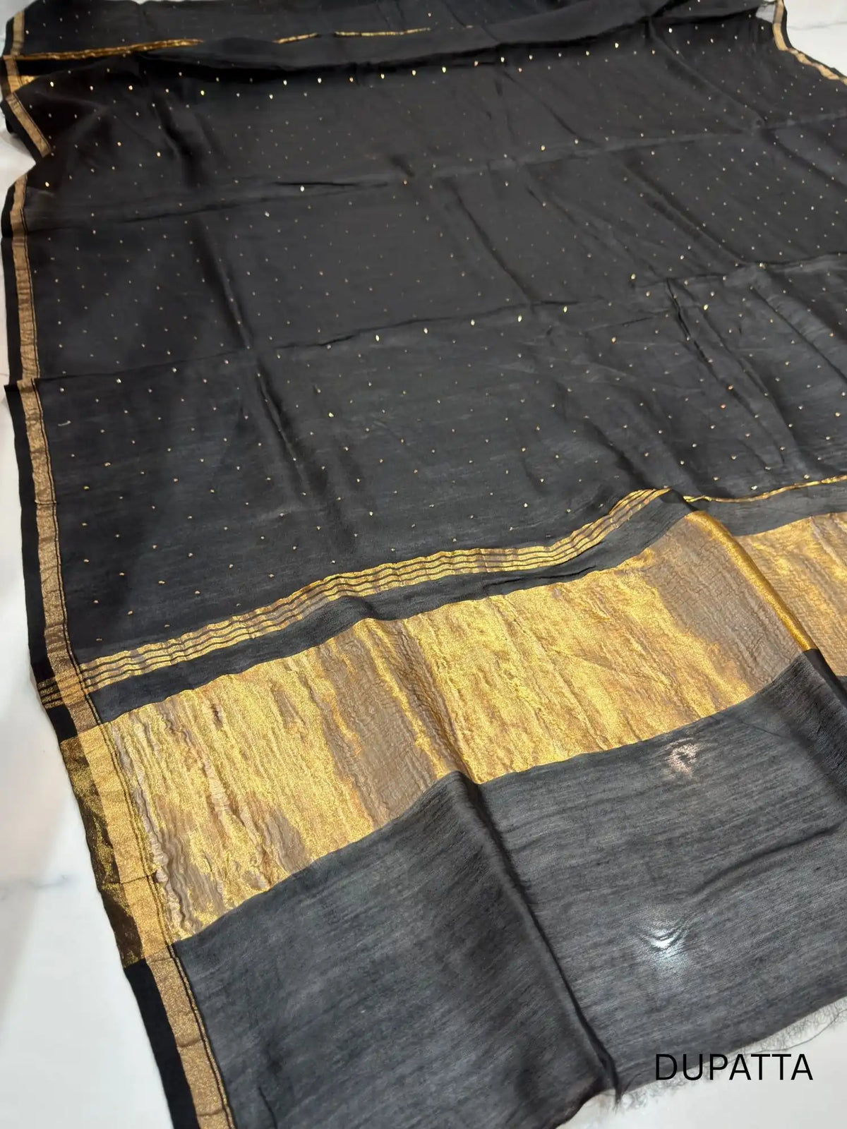 Black Chanderi Silk dupatta from a Mukaish work unstitched suit set