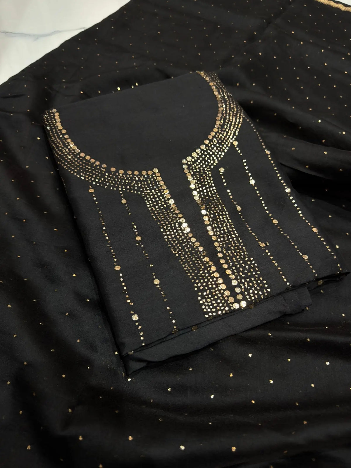 Black Chanderi Silk Mukaish Suit with Mukaish work