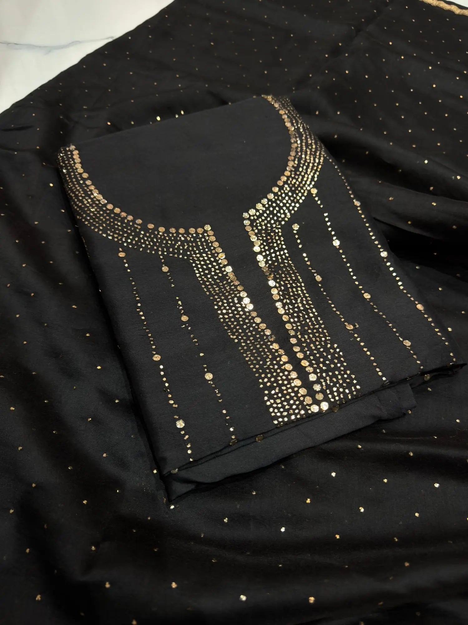 Black Chanderi Silk Mukaish Suit with Mukaish work