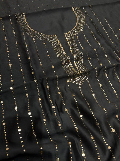 Neck detail of Black Chanderi Silk suit with Mukaish work