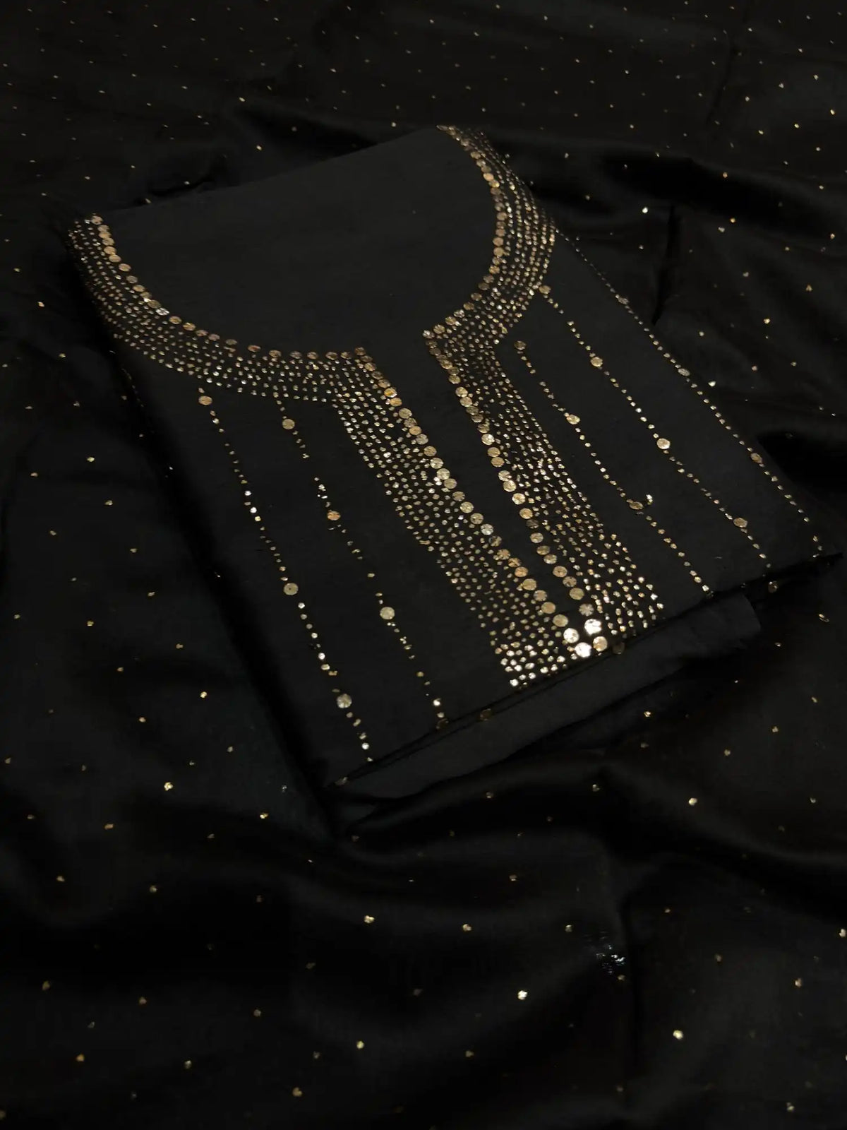 Side view of Black Chanderi Silk Mukaish suit