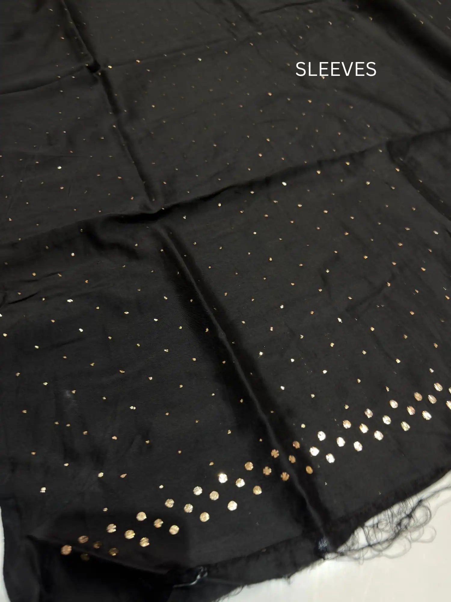 Sleeve detail of Black Chanderi Silk Mukaish suit