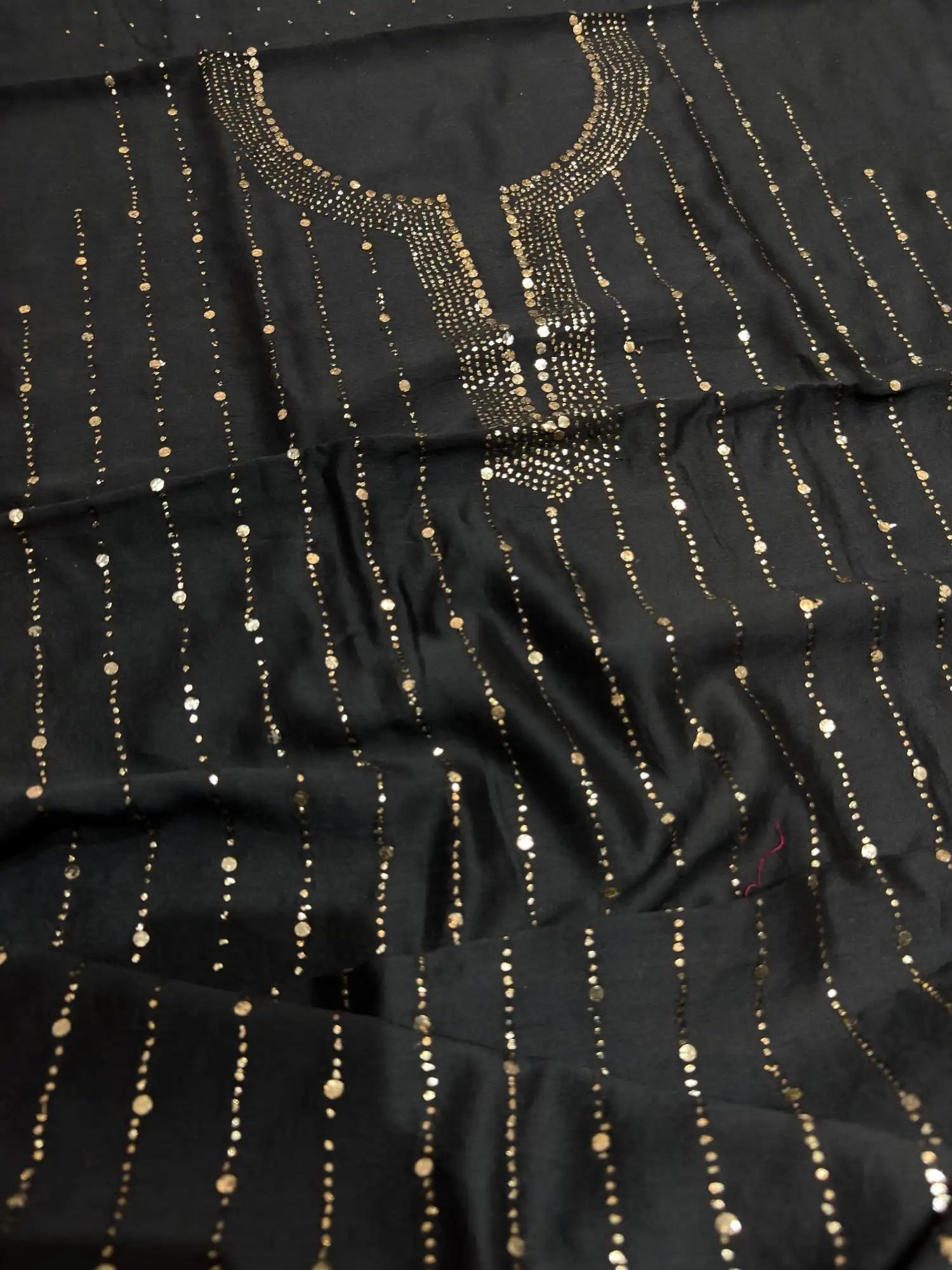 Close-up of Mukaish work on Black Chanderi Silk suit