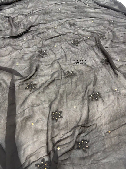Black Chikankari Mukaish Suit Back View