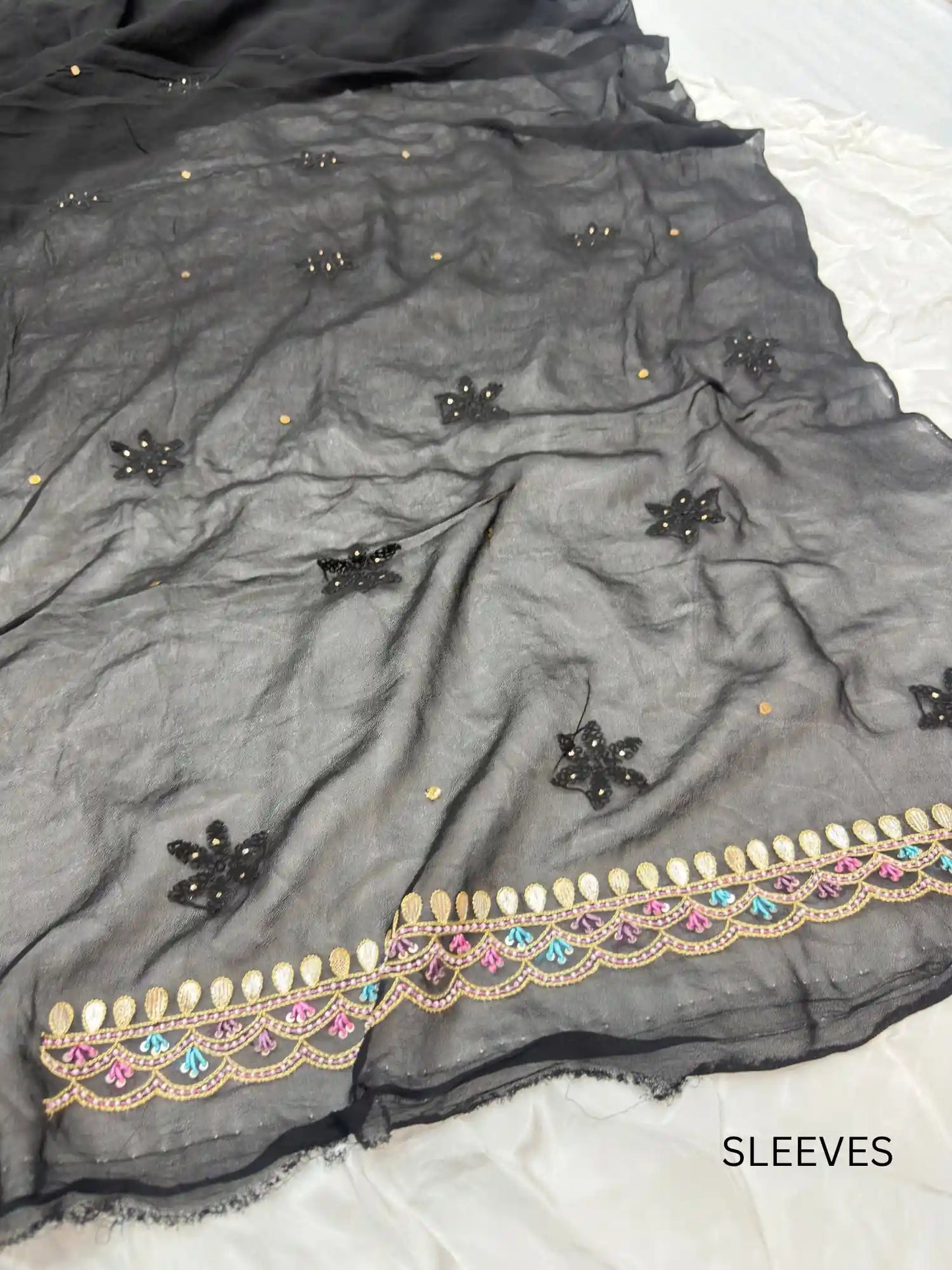 Black Chikankari Parsi Zardozi Suit Sleeve