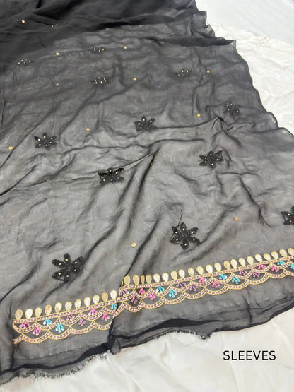 Black Chikankari Parsi Zardozi Suit Sleeve