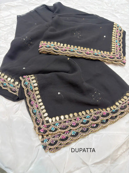 Black Parsi Zardozi Suit Four-Side Border Dupatta