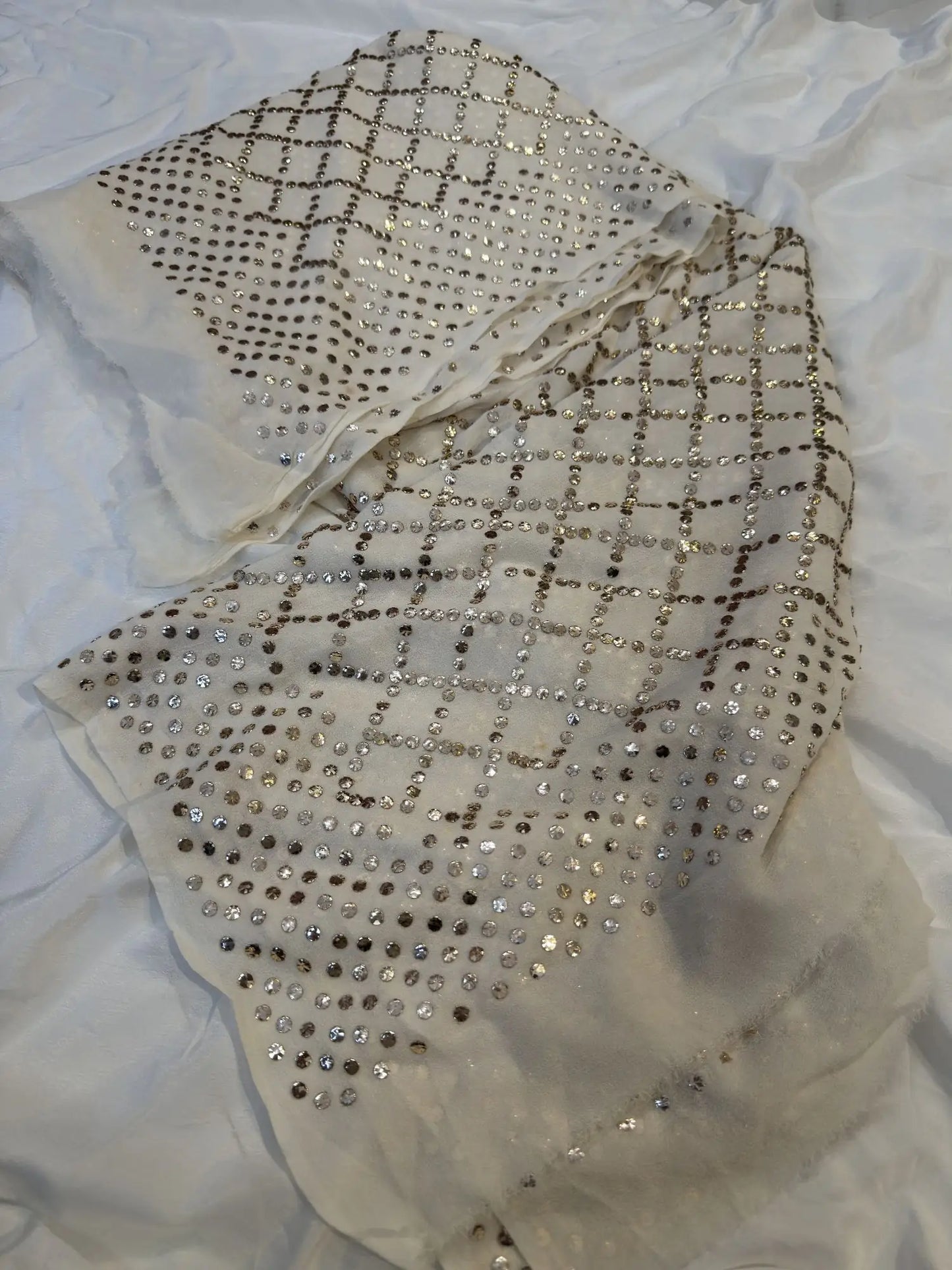 Close-up view of the embroidered check pattern on the Checks Lucknowi Chikankari Dupatta.