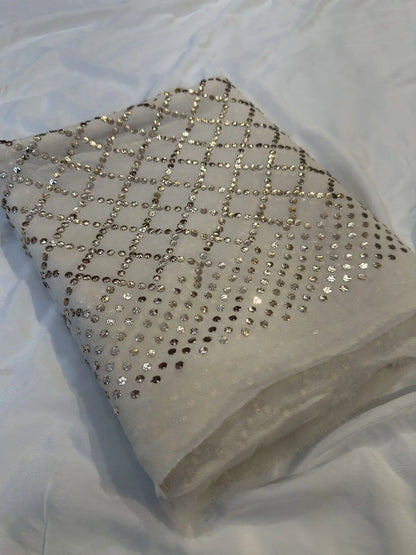 Folded view of the Checks Lucknowi Chikankari Dupatta highlighting the premium fabric and embroidered check design.