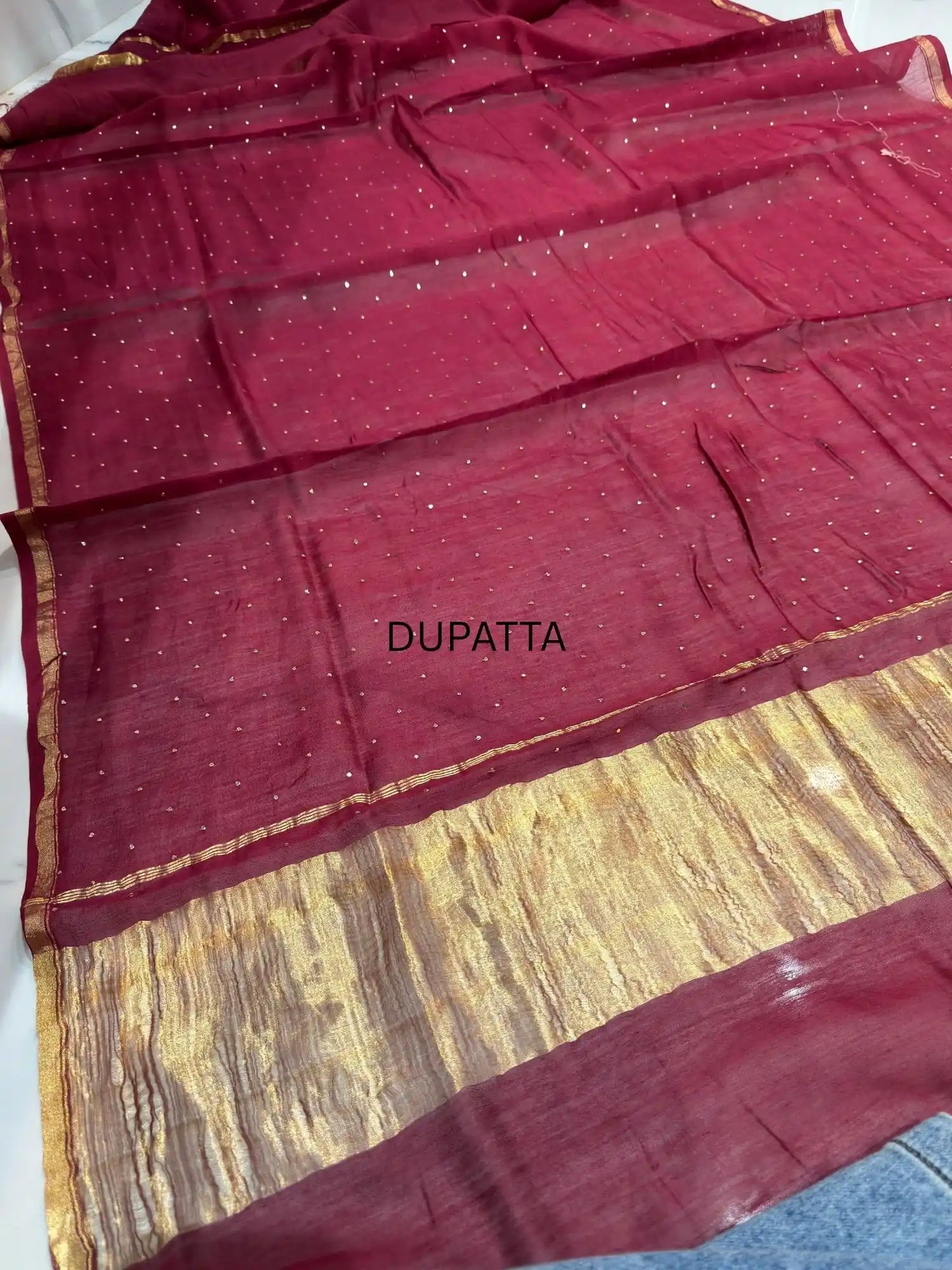 Crimson Red Chanderi Silk Mukaish Suit dupatta