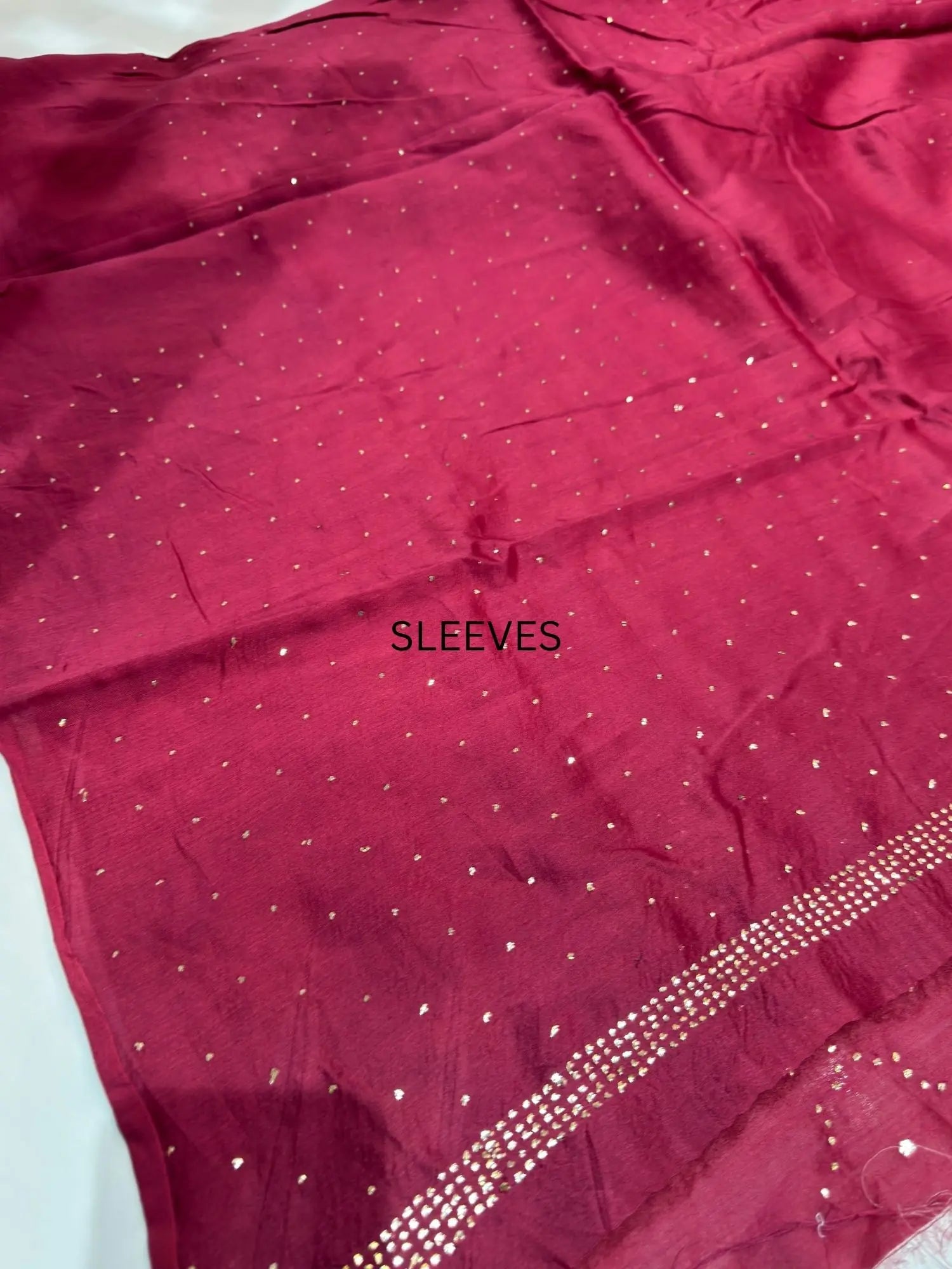Crimson Red Chanderi Silk Mukaish Suit sleeve detail