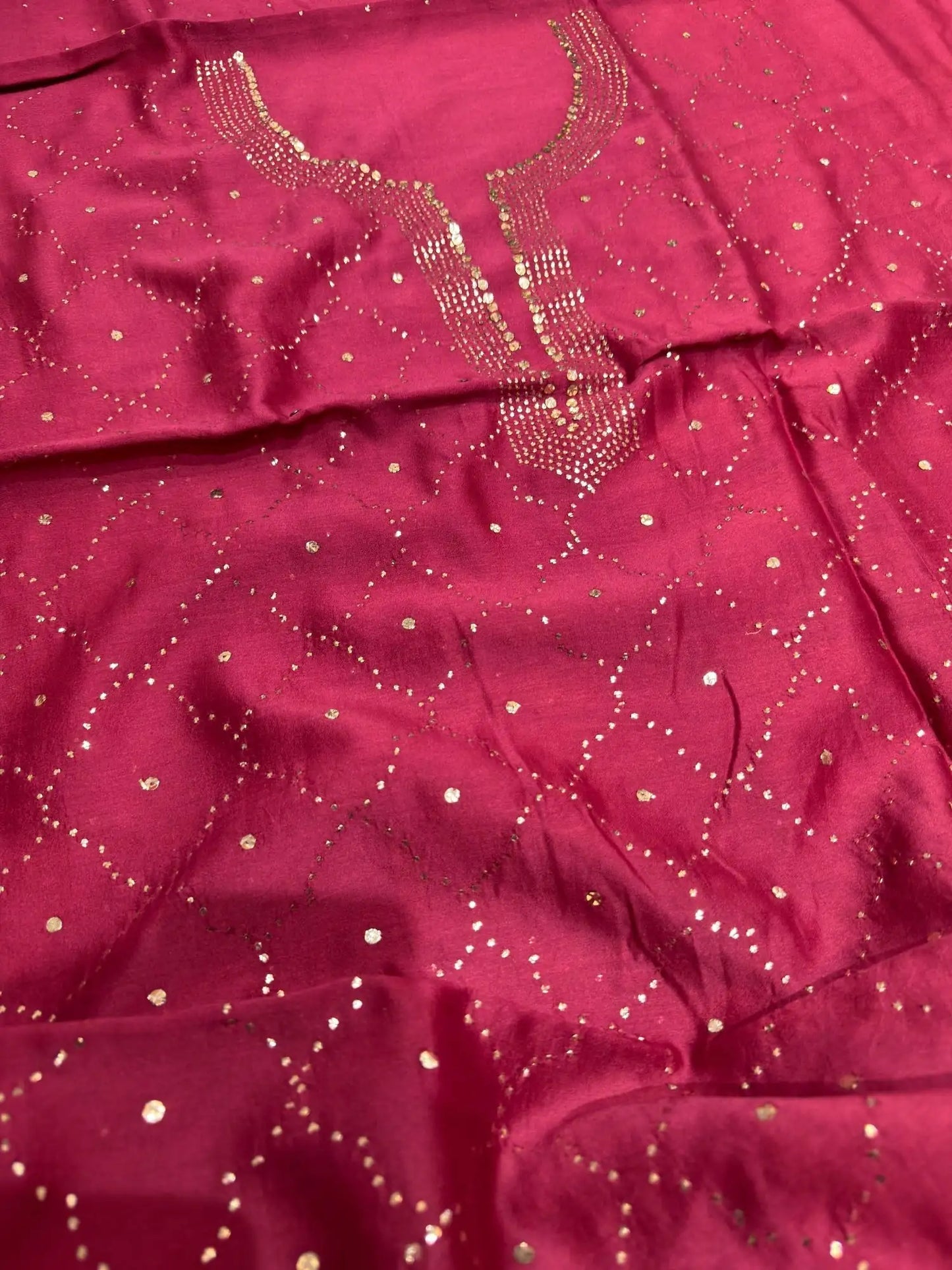 Crimson Red Chanderi Silk Mukaish work detail