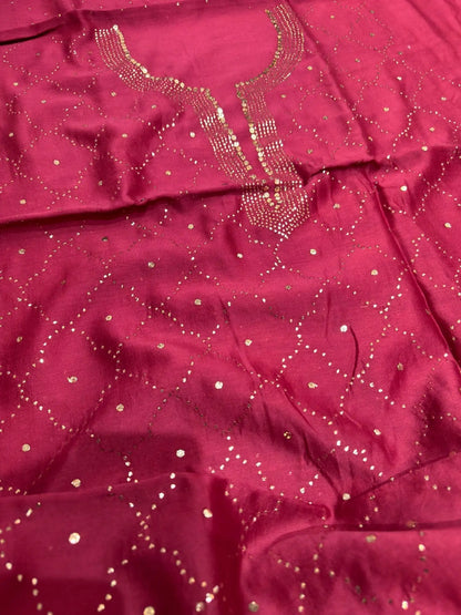 Crimson Red Chanderi Silk Mukaish work detail