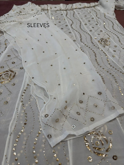 Designer dyeable sleeves with handcrafted gold-toned Mukaish work