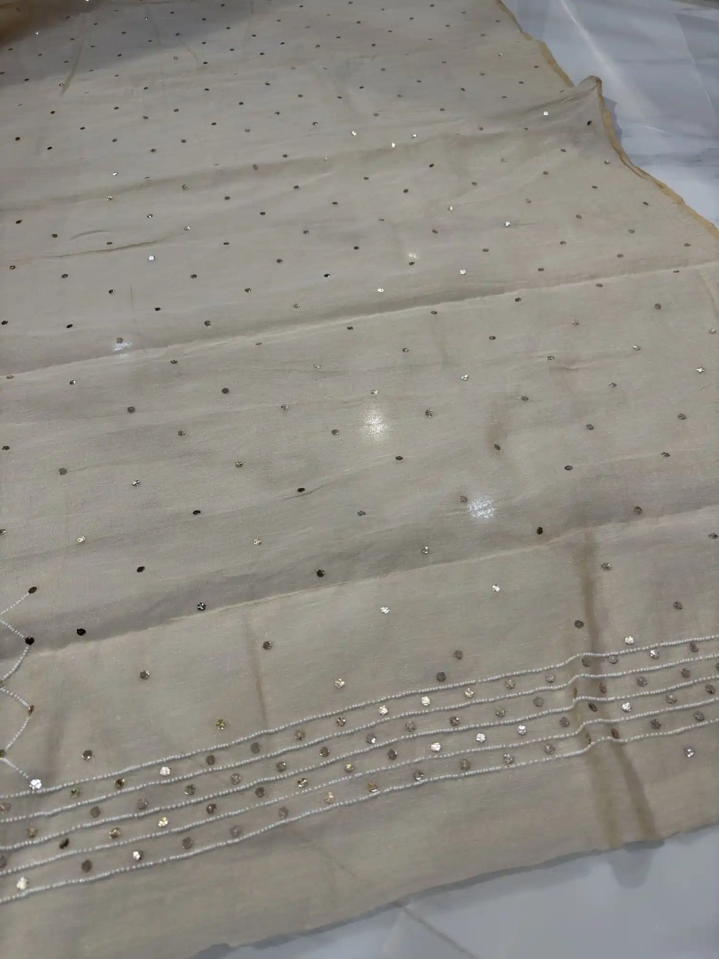 Designer Lucknowi lehenga dupatta with handcrafted Mukaish (Kamdani) and pearl work on pure tissue fabric