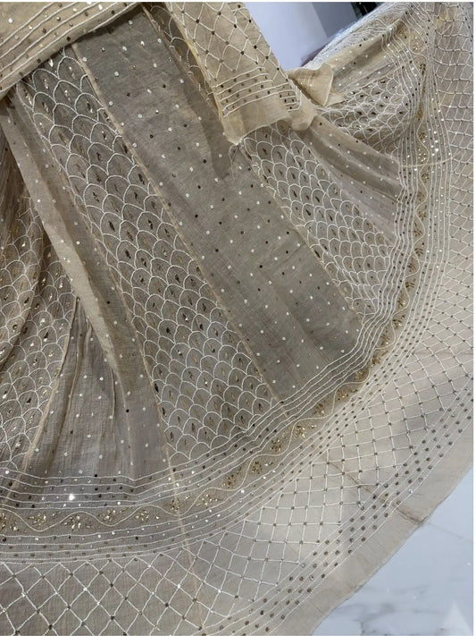 Designer Lucknowi Pure Tissue Lehenga with pearl and Mukaish work