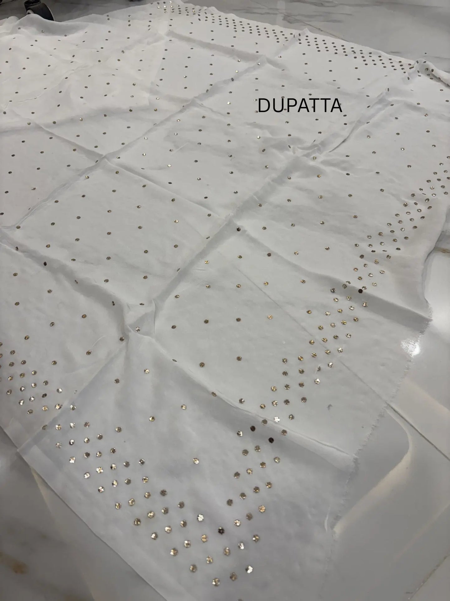 Designer dupatta with handcrafted gold-toned Mukaish work