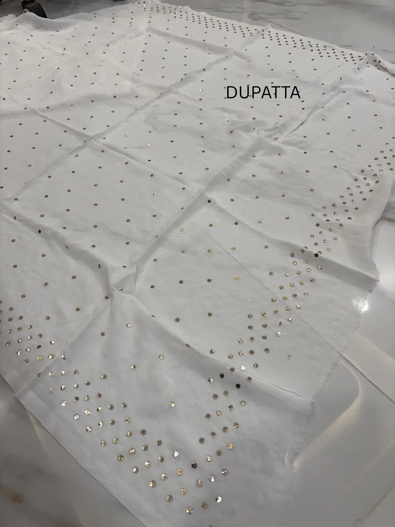 Designer dupatta with handcrafted gold-toned Mukaish work