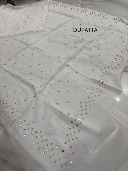 Designer dupatta with handcrafted gold-toned Mukaish work