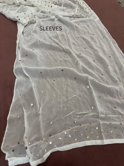 Sleeves with handcrafted gold-toned Mukaish work