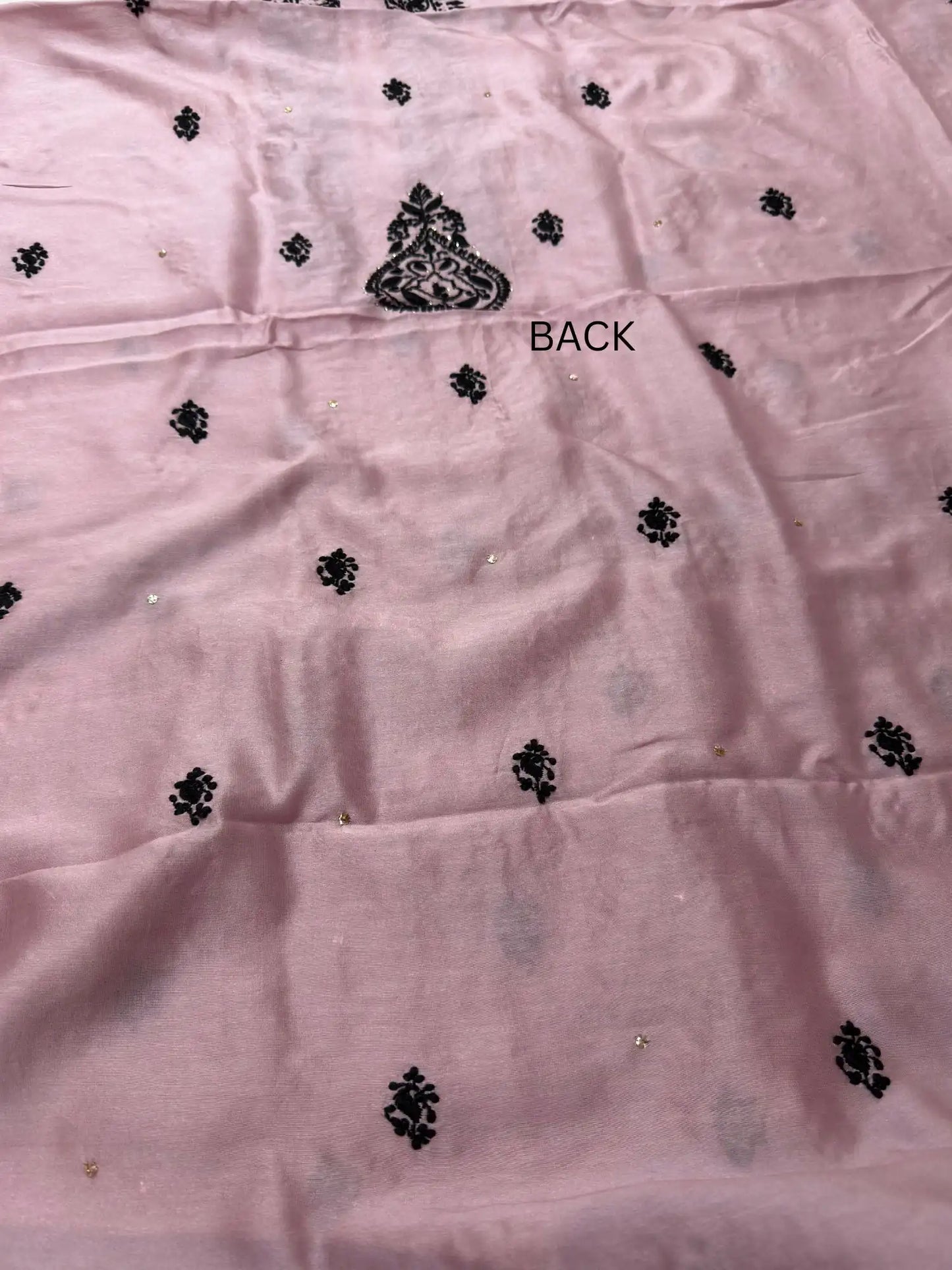 Back view of Dusty Mauve linen Chikankari unstitched kurta fabric.