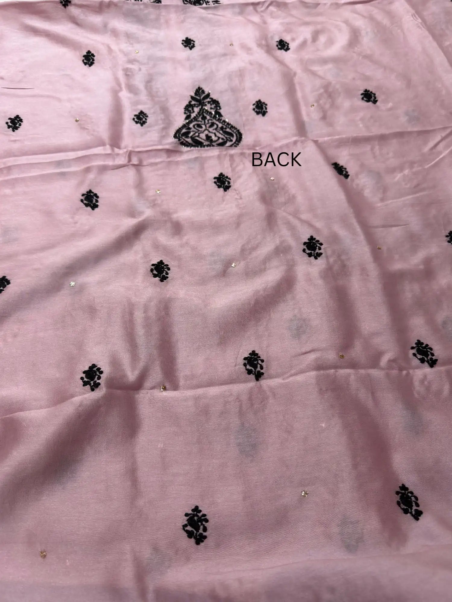 Back view of Dusty Mauve linen Chikankari unstitched kurta fabric.