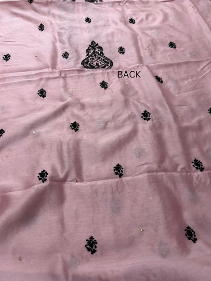 Back view of Dusty Mauve linen Chikankari unstitched kurta fabric.