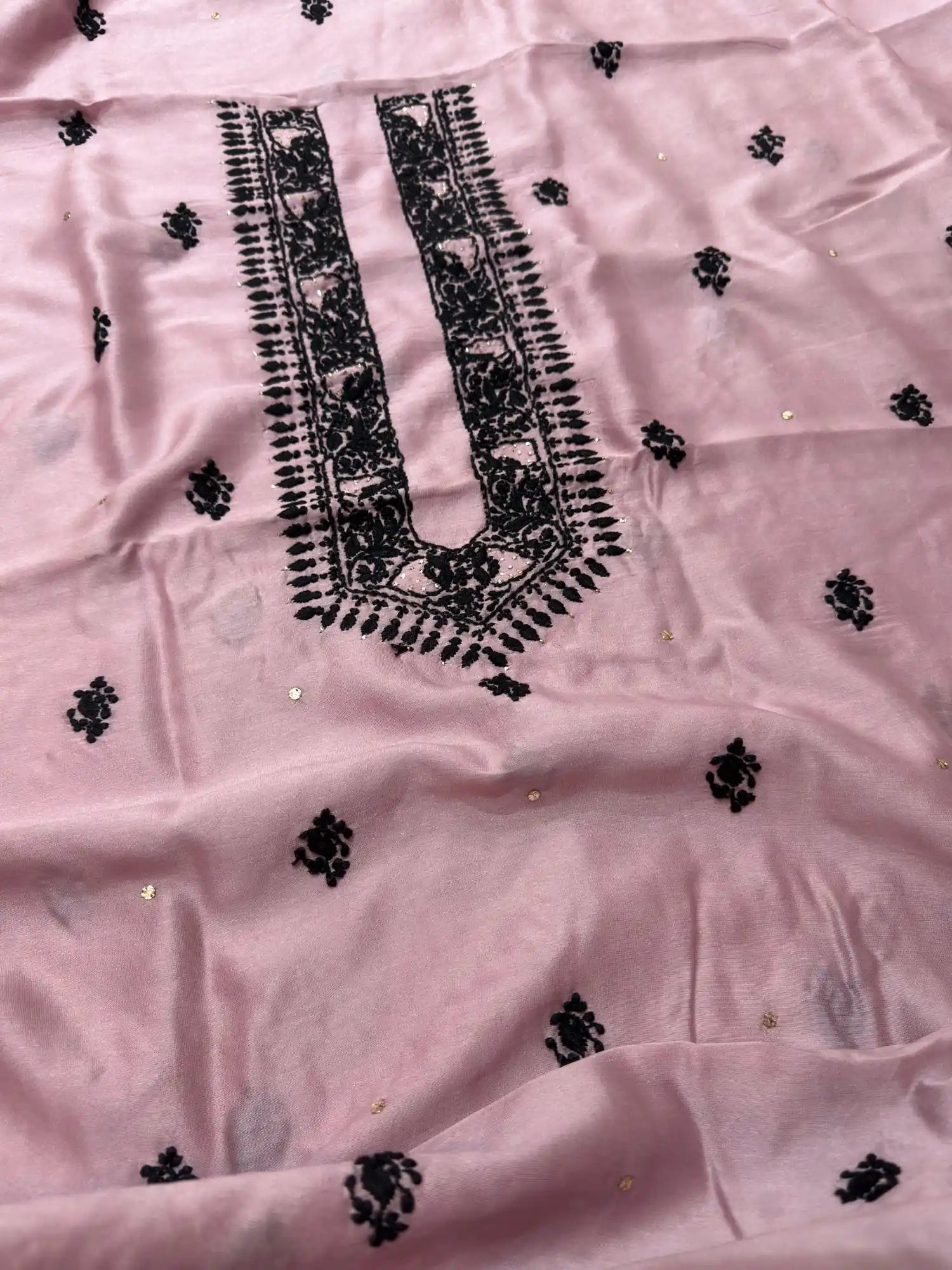Dusty Mauve linen Lucknowi Chikankari unstitched kurta fabric full front view.