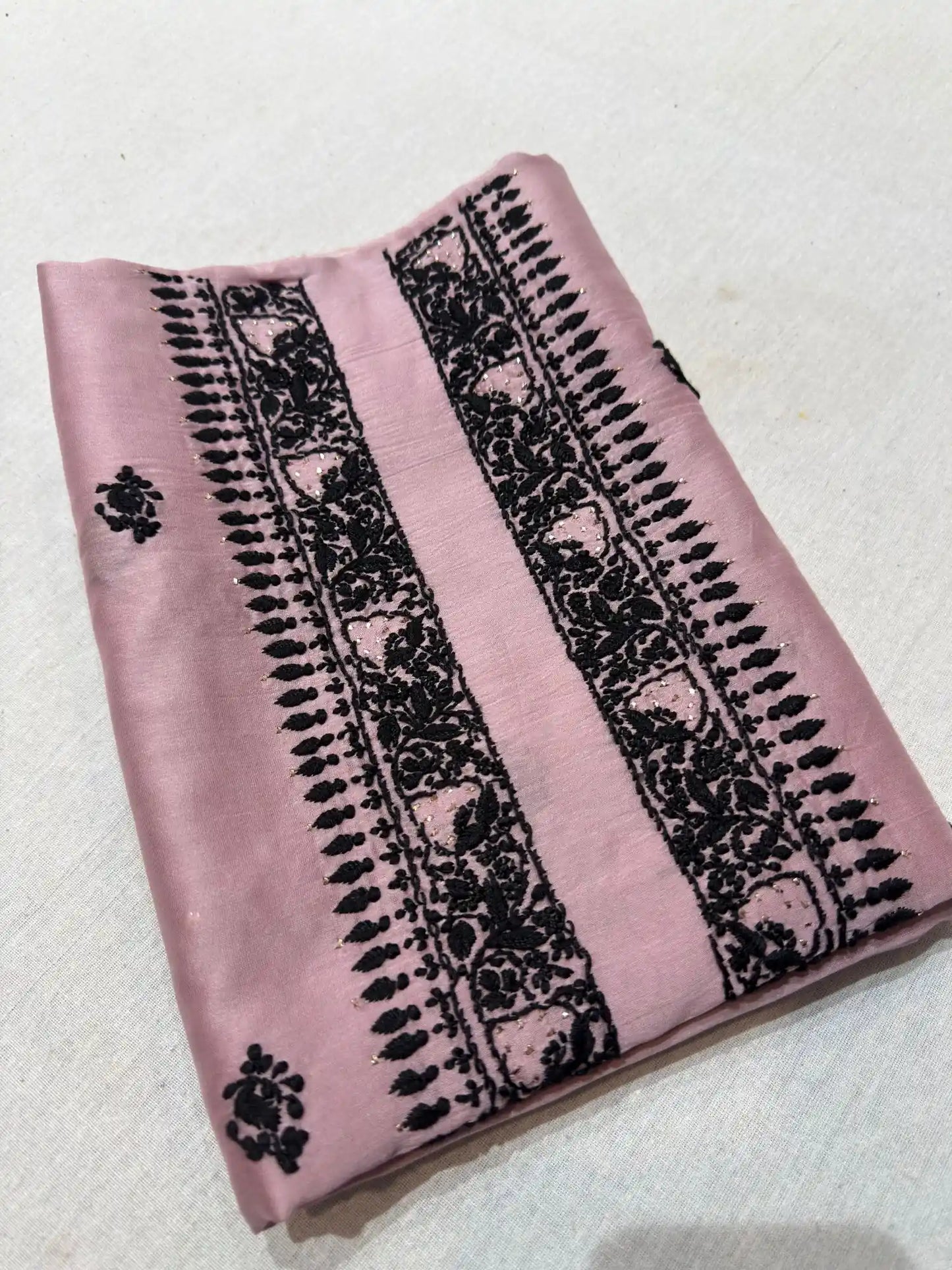 Dusty Mauve linen Lucknowi Chikankari unstitched kurta fabric front view.