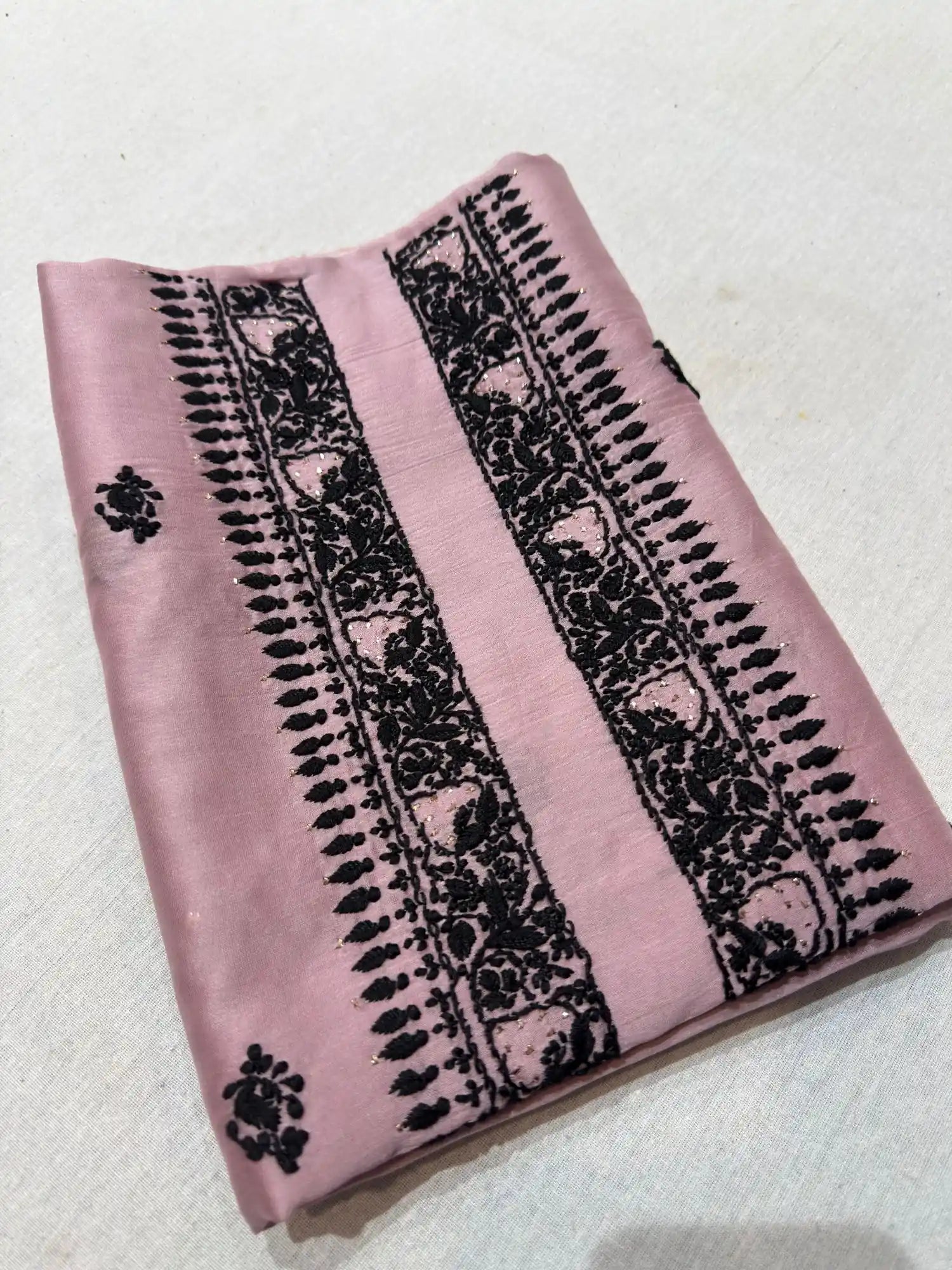 Dusty Mauve linen Lucknowi Chikankari unstitched kurta fabric front view.