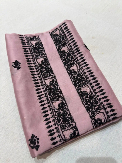 Dusty Mauve linen Lucknowi Chikankari unstitched kurta fabric front view.