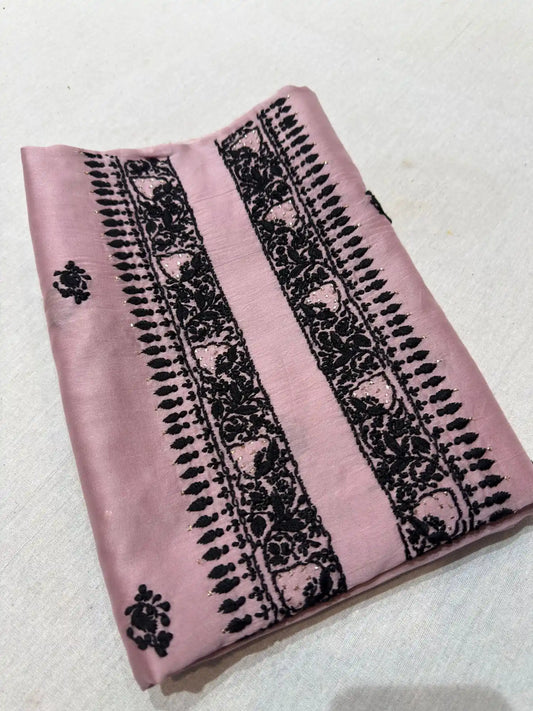 Dusty Mauve linen Lucknowi Chikankari unstitched kurta fabric front view.