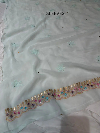 Firozi Chikankari Mukaish Parsi Shadow Zardozi embroidered sleeves