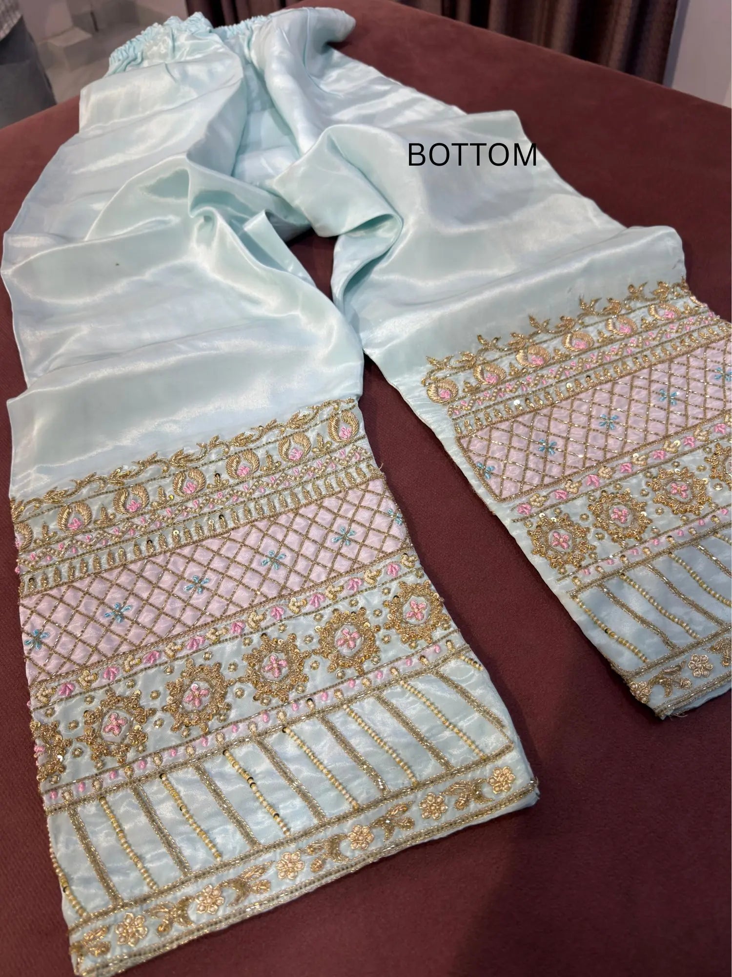 Firozi Anarkali Set matching bottom detail