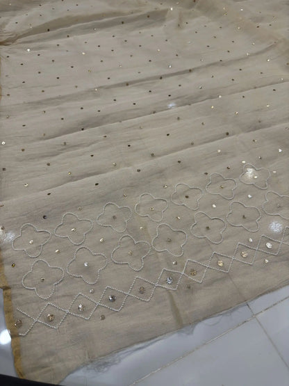 Dupatta of Floral Rose Lucknowi Chikankari Lehenga featuring handcrafted embroidery.