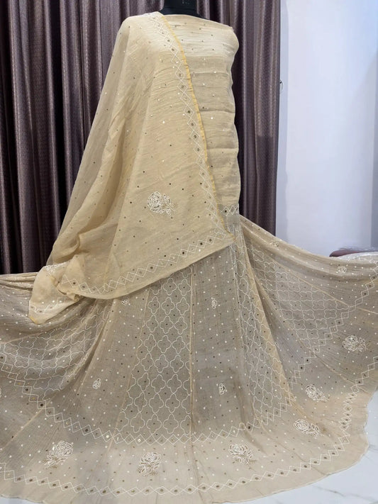 Front view of Floral Rose Lucknowi Chikankari Lehenga featuring handcrafted embroidery.