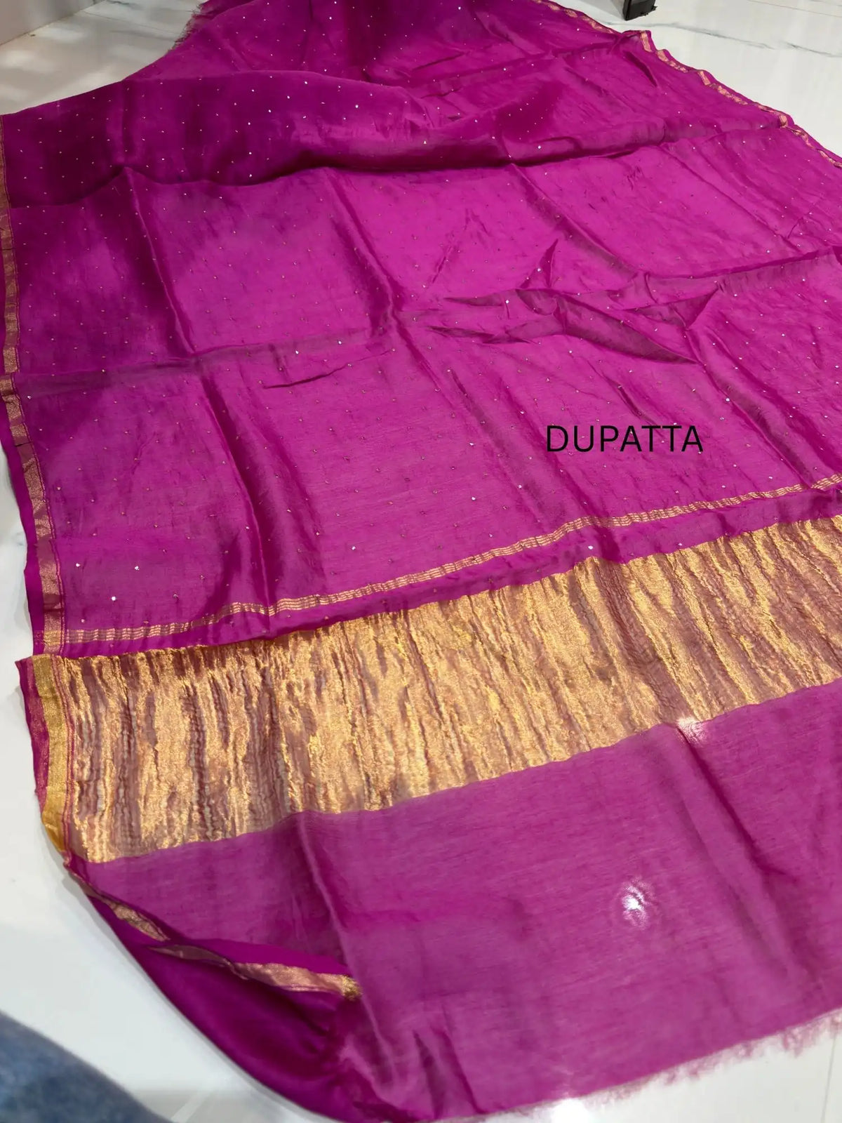 Fuchsia Pink Chanderi Silk Mukaish Suit dupatta