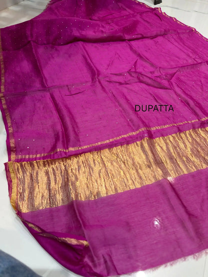 Fuchsia Pink Chanderi Silk Mukaish Suit dupatta