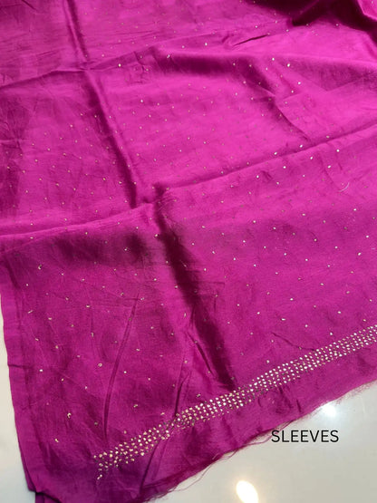 Fuchsia Pink Chanderi Silk Mukaish Suit sleeve detail