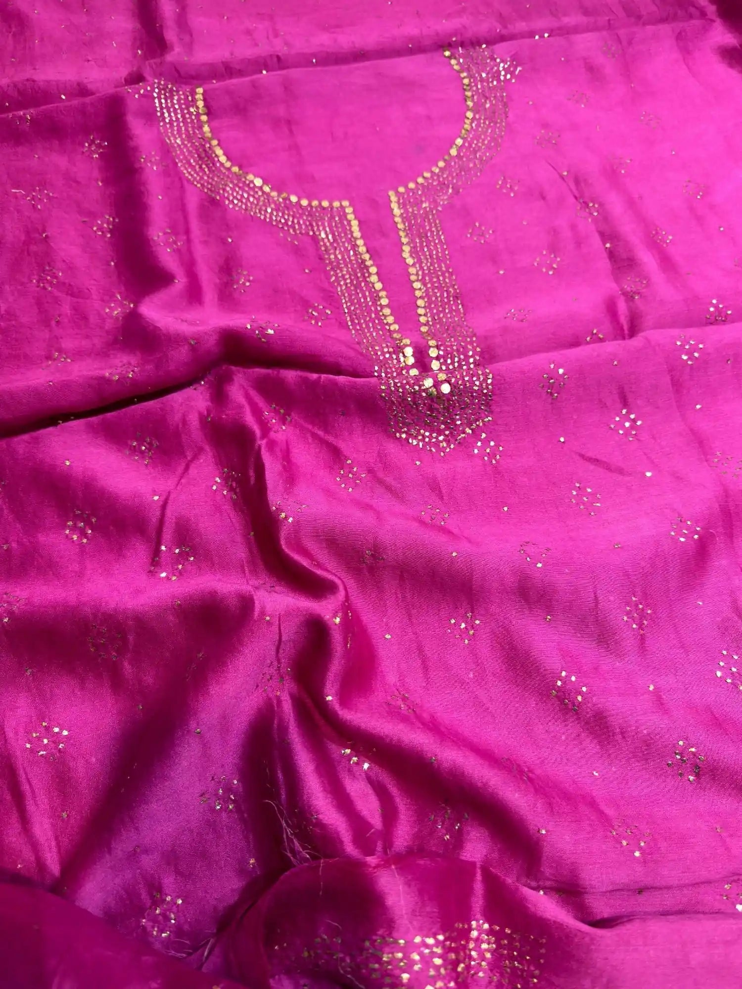 Fuchsia Pink Chanderi Silk Mukaish work detail