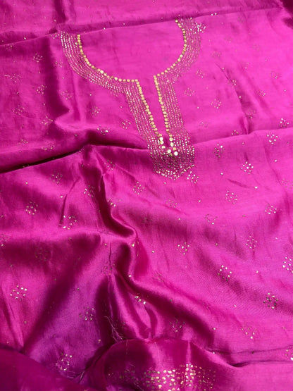 Fuchsia Pink Chanderi Silk Mukaish work detail